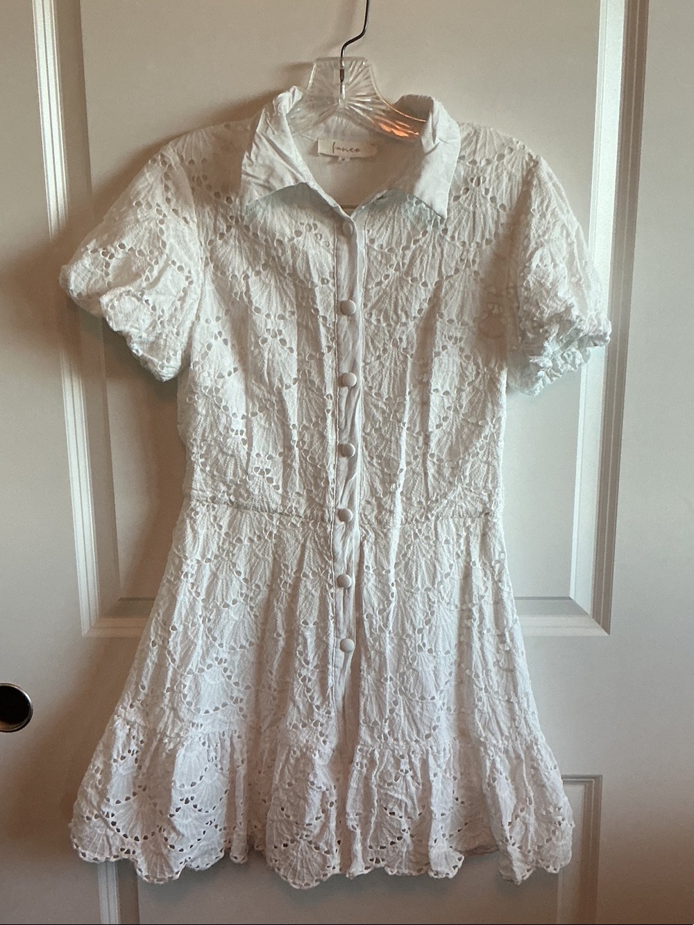 Fanco White Eyelet Button-Front Mini Dress
